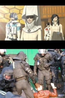 Digital Devil Saga Las fuerzas policiales de la Sociedad Karma (arriba) y Estados Unidos (abajo)